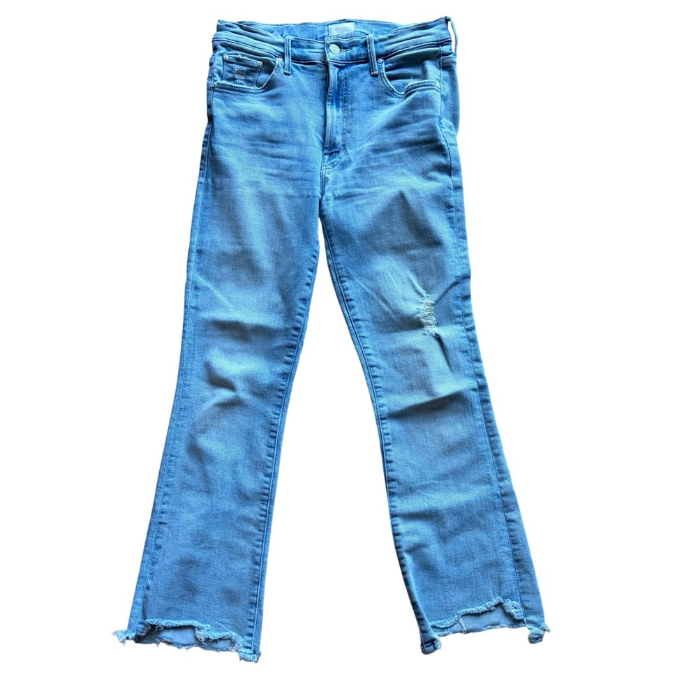 Mother The Insider Crop Step Chew Jeans Outerspace Light Wash Distressed